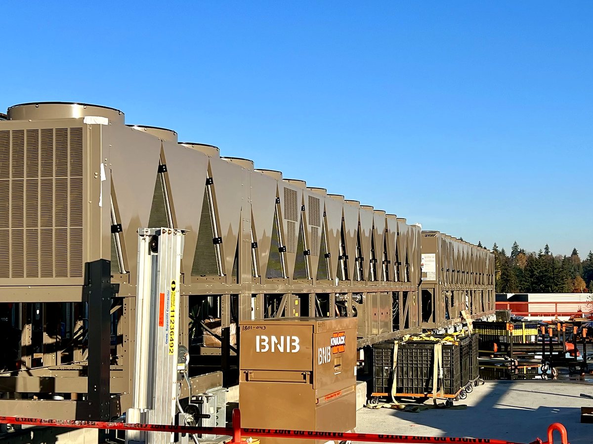 Long bank of YORK air-cooled chillers on a major project